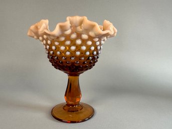 Vintage Fenton Cameo Opalescent Hobnail Crimped Rim Footed Dish