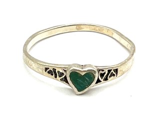 Vintage Sterling Silver Southwestern Style Turquoise Color Inlay Heart Ring, Size 8