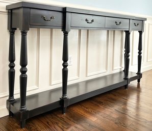 A Painted Wood Setback Console With Turned Legs