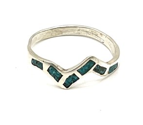 Vintage Sterling Silver Southwestern Turquoise Color Inlay Wavy Ring, Size 9