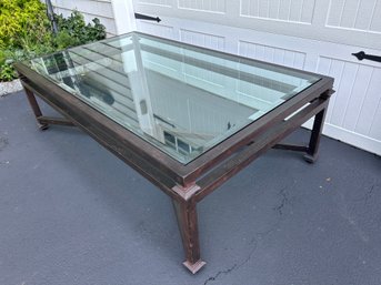 Large Vintage Glass Top Coffee Table