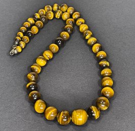 Fine Genuine Tiger's Eye Stone Graduated Beaded Necklace 17' Long