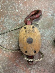 Vintage Wooden Block And Tackle