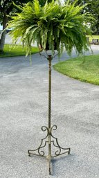 A Late 19th Century Bronze Gas Floor Lamp Stand - Repurposed As Plant Stand Or Pedestal