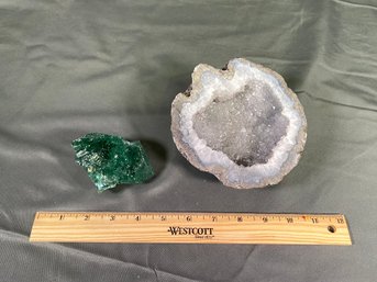 Geode Filled With Crystals 5x2.5x5in And Slag Glass