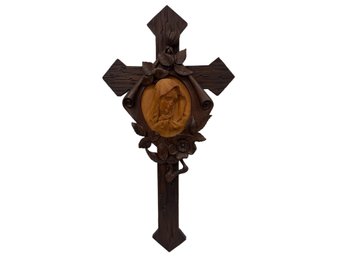 Carved Wood Cross And Mother Mary