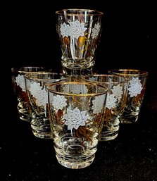 Vintage White Rose W/ Gold Detail Juice Glasses