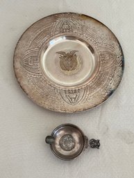 2 Piece Lot Of Bogota Collectibles - Tasting Dish Possibly 900 Sterling And Wall Plate