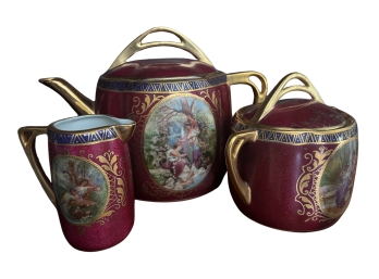 Stunning Royal Vienna Neoclassical/hellenic/cherub Gilded Raspberry Enamel Tea Set