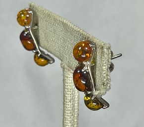 Sterling Silver Genuine Amber Stone Pierced Earrings