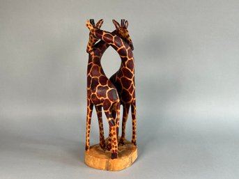 Hand Carved Entwined Wooden Giraffe Figure