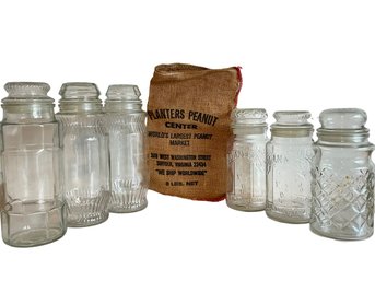 Vintage Planters Peanuts Jars & 3 Pound Burlap Bag