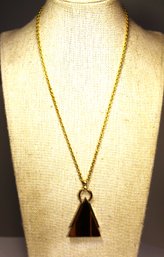 Fine Gold Filled Vintage Necklace W Genuine Tiger's Eye Pyramid Stone Pendant