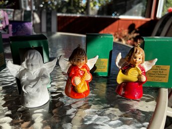 Trio Of Early 1980s Goebel Ceramic Bell Christmas Tree Ornaments