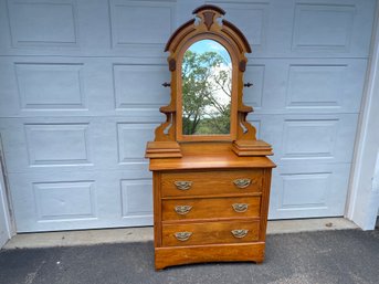 Antique Art Deco Walnut Dresser With Mirror