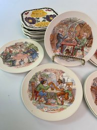 Fondville England And Blue Ridge Pottery - Peasant Village (pV)14 Assorted 4 Plates