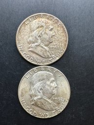 2 Benjamin Franklin Silver Half Dollars 1951, 1962-D