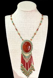 Vintage Southwest Handmade With Large Red Stone Beaded Necklace