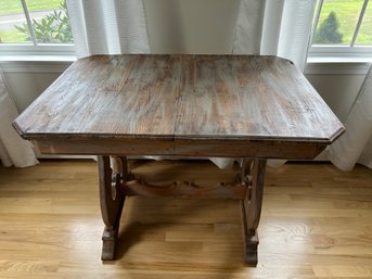 Antique Pickled Wood Trestle Base Table