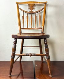 An Antique Carved Fruit Wood Spindle Back Side Chair