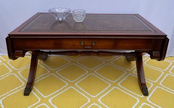 Vintage Drop Leaf Leather Top Coffee Table