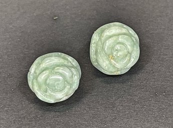 Carved Genuine Jade Rose Bud Pierced Earrings