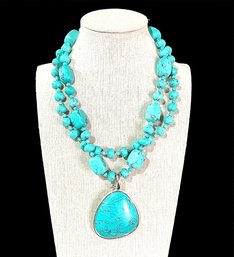 Large Designer Turquoise Color Beaded Two Layer Necklace