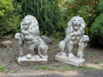 A Fabulous Pair Of Vintage Garden Lions In Cast-Cement