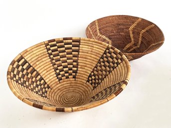 A Pair Of Vintage Woven African Baskets From Botswana