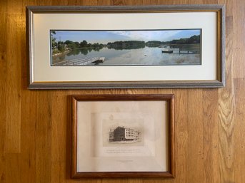 Color Seaside Print And Antique Lithograph: Lot Of Two (2) Framed Artworks