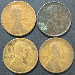 4 Wheat Pennies 1910, 1911, 1913, 1914