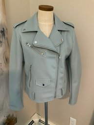 Light Blue Faux Leather Jacket