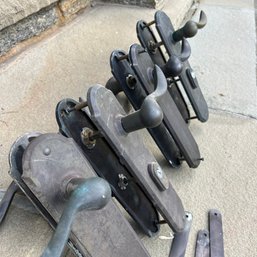 A Set Of 4 Bronze - Handled Locksets And Plates