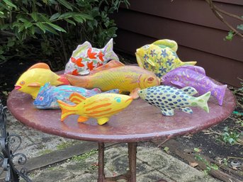 Set Of 8 Ceramic Swimming Fish Sculptures/ Lawn Ornaments