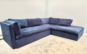 West Elm Two Piece Blue Velour Sectional Purchase Price - $3505