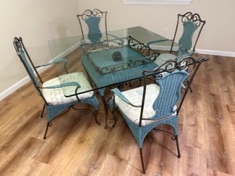 A Beautiful Broyhill Furniture Wicker, Metal & Glass Top Table