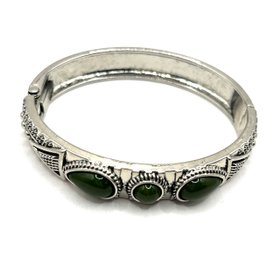 Southwestern Olive Green Stone Ornate Hinged Bracelet