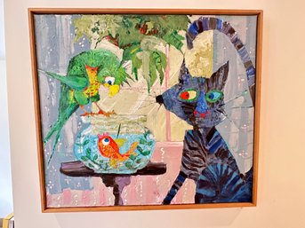 Cat Bird And Fish Painting