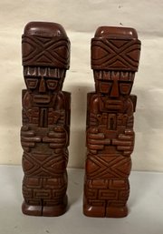 Vintage Carved Wood Tiki Statue Pair Mid Century Modern Tall Art Holders.  KM/a3