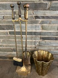 Brass Finish Fireplace Tools & Scuttle