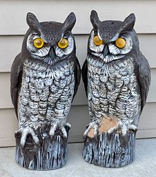 Pair Of Plastic Vintage  Owl Decoys