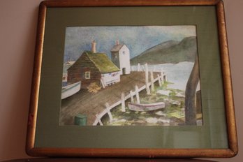 Vintage Framed Watercolor Of Boats At The Dock Signed By Lloyd Fromm