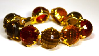 Vintage Gold Tone Faceted Plastic Stone Link Bracelet 1960s