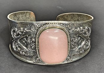 Contemporary Sterling Silver Rose Quartz Cuff Bracelet