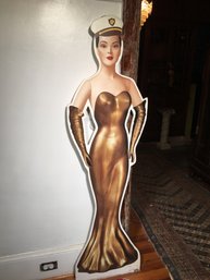 Awesome Lifesize Standup / Cutout Of Elegant Girl In Gold Dress & Gloves With Sailor Hat  - Very Cool !