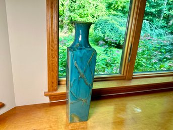 Two Foot Turquoise Toned Tall Vase