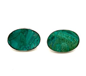 Beautiful Sterling Silver Green Turquoise Color Inlay Stone Earrings