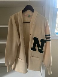 Vintage 1960s Norwalk Football 100 Percent Wool Cardigan Sweater