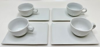 Set 4 New Espresso Cups With Matching Square Plates