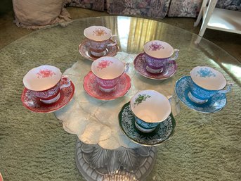 Set Of Six Royal Albert 'Florentine Series' English Bone China Teacups & Saucers